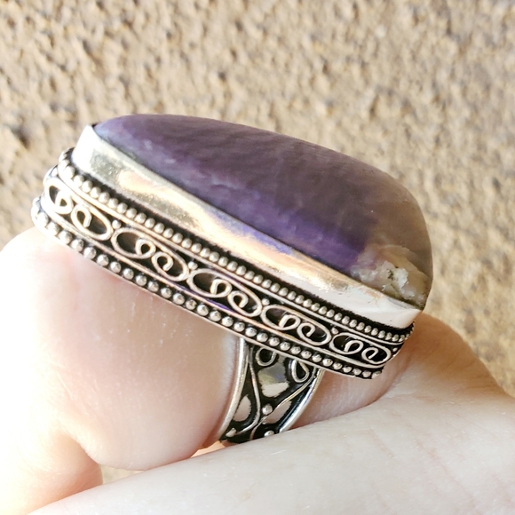 New Huge Charoite 925 Silver Statement Ring. - Picture 14 of 14